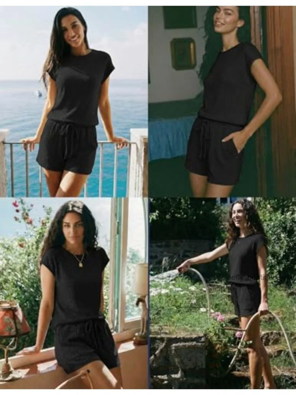 Women's Short Sleeve Jumpsuit with Pockets Summer Casual Crewneck Romper